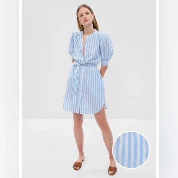 GAP Puff Sleeve Shirtdress, Size L Tall - Picture 1 of 3